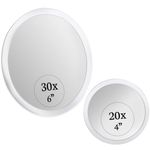 MIRRORVANA 30X & 20X Magnifying Mirror Set with 3 Stick On Suction Cups - High Magnification Vanity Mirrors for Makeup and Tweezing - 15cm (30 X) and 10cm (20 X)