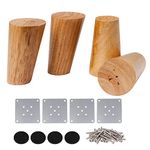 RDEXP 10cm Height Wooden Oblique Tapered Reliable Wood Furniture Cabinets Legs Sofa Feet with Plate Set of 4