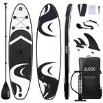 SUDOO 10FT Inflatable Stand Up Paddle Board SUP, Paddle Boards For Adults, Full-EVA Deck, Shoulder Strap,Kayak Seat, Double-headed Paddle, Lightweight Complete Kit for Beginners Surfing (Black)