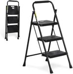 LOVJOYSE 3 Step Ladder, 3 Step Stool for Adults, 3 Step Ladder Folding Step Stool with Cushioned Handle, 500 lbs Capacity, Step Ladder with Wide Anti-Slip Pedal Ergonomic Design (White)