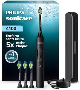 Philips Sonicare Series 4100 Elektrische Zahnbürste – Schallzahnbürste mit Drucksensor, 4 Putzeinstellungen, EasyStart, SmarTimer, 21 Tage Laufzeit, Reiseetui, Schwarz, HX4046/52, [Neu]