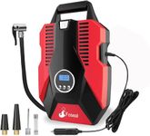 Foseal Car Tyre Pump, 12V Digital Tyre Inflator Air Compressor with 3 Nozzle Adaptors and LED Light, Portable Electric Pump Auto Shut Off, for Bikes, Motorcycles, Basketballs