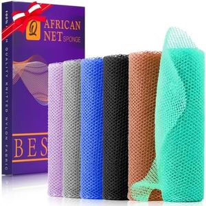 UJFQBH 6 Pieces African Bath Sponge African Net Long Net Bath Sponge Exfoliating Shower Body Scrubber Back Scrubber Skin Smoother,Great for Daily Use (Purple, Gray, Blue, Black, Brown, Green)