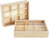 Bright Creations Small Unfinished Wood Box with Lid, 9 Compartment Storage Boxes (6.75 x 5.1 Inches, 2 Pack)