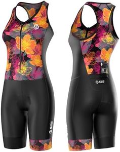 SLS3 Triathlon Suit Women - One Piece Trisuit Women - Premium FX Female Tri Suit - Lightweight Womens Triathlon Suits, Slim Athletic Fit, No Shelf Bra (Black/Sunrise Blooms, Medium)