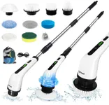 Electric Spin Scrubber,Electric Cleaning Brush with 9 Replaceable Brush Heads,120 mins Work Time,3 Adjustable Lengths with 2 Speeds.Power scrubbers for Bathroom Shower Floor Rile Toilet.（White）