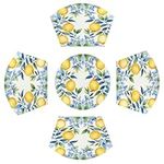 Wedge Placemats for Round Tables Set of 5 Watercolor Blue Leaves Yellow Lemon Placemats for Dining Table, Washable Wedge Placemats with Centerpiece Round Table Mat for Party Kitchen Holiday Decor