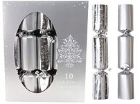 10 Silver Christmas Crackers - 5 Plain 5 Christmas Tree Design