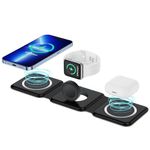 3 in 1 Magnetic Foldable MagSafe Compatible Wireless Charger for iPhone 16-12 Series | AirPods 2, 3, Pro, Pro2 | Compatible with only Apple Watch Series | 23W Charging | Wireless Charger - Matte Black