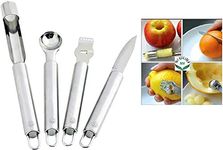 NewlineNY Stainless Steel Kitchen Tools: Zester Grater with Channel Knife, Apple Cupcake Corer, Fruit and Melon Scooper, Fruit & Veggie cutting knife, 4 Pcs Set