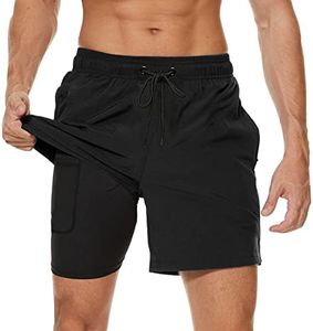 Arcweg Shorts de Bain Homme étanche Séchage Rapide 2 en 1 Maillot de Bain Homme avec Doublure de Compression Noir M (EU)