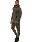 Enzo Mens Full Tracksuit Set Striped Pullover Hoodie Casual Hoody Top Fleece Joggers Gym Jogging Bottoms (Khaki, M, m)