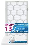 OlitAir 12x24x1 MERV 13 Air Filter,AC Furnace Air Filter,Reusable ABS Plastic Frame, 7 Pack Replaceable Filter Media (Actual Size: 11 3/4" x 23 3/4" x 3/4")