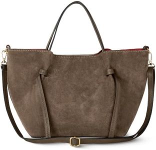 TAKEASY Italian Genuine Suede Tote Bag for Women with Detachable Strap | Structured Top-Handle Purse with Interior Pouch (Tobacco)