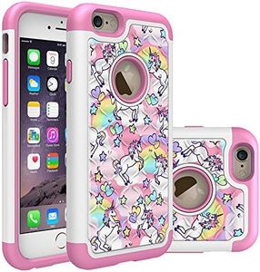 Iphone 6S Case, Iphone 6 Bling Case, Rainbow Unicorn Pattern Heavy Duty Shockproof Studded Rhinestone Crystal Bling Hybrid Case Silicone Protective Armor for Apple iphone 6S iphone 6