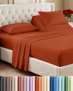 Split Head King Sheet Set – 4 Piece Flex Split Top King Sheets for Adjustable Beds - Fits 14” to 16" Mattress w/ Deep Pockets - Soft, Breathable & Cooling - Luxury Bedding & Wrinkle Free - Terracotta