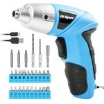 Hi-Spec 27pc Blue Cordless Electric Screwdriver. Rechargeable Screwdriver with 23 Driver Bits, LED Light & USB Charging. Compact DIY Tool for Home, Office & Furniture Assembly