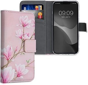 kwmobile Wallet Case Compatible with Apple iPhone 13 Mini Case for Phone - Magnolias Pink/White/Dusty Pink