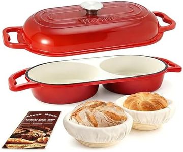 DIY Double Dutch Oven for Sourdough Bread Baking – Enamel Cast Iron Bread Baker with Lid, Bake Two Different Loaves at Once, 500°F Oven Safe, Includes 2×5" Banneton Proofing Baskets
