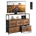 WLIVE Dresser TV Stand, Entertainment Center with Fabric Drawers, Media Console Table with Open Shelves for TV up to 45 inch, Storage Drawer Unit for Bedroom, Living Room, Entryway, Rustic Brown