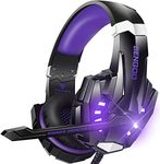 BENGOO G9000 Stereo Gaming Headset for PS4, PC, Xbox One Controller, Noise Cancelling Over Ear Headphones with Mic, LED Light, Bass Surround, Soft Memory Earmuffs (Purple)