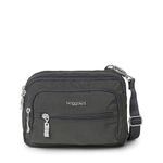 Baggallini Triple Zip Crossbody Travel Bag, Charcoal, One Size