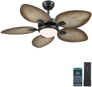 Wiviniya Tropical Ceiling Fans with Lights - 44 Inch Palm Leaf Ceiling Fan with Light and Remote/APP Control, Indoor Outdoor Ceiling Fan Light for Bedroom Patio Porch, Dimmable, 6 Speeds, Wood Grain