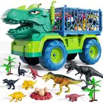 TEMI Dinosaur Truck Toy for Kids 3-5 Years Old, Tyrannosaurus Transport Car Carrier Truck with 8 Dino Figures, Activity Play Mat, Dinosaur Eggs and Trees, Escape Set for Boys and Girls