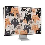 kwmobile Dust Cover for 20-22" monitor - Linen Monitor Protector with Design - Cats Orange/Black/White