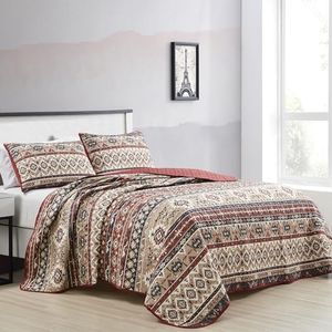 ESCA 3-Piece DALMAR Southwest Reversible Bedspread Coverlet Quilt Set with 2 Pillow Shams - Queen Size