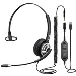 3.5mm/ USB Computer PC Headset with Noise Canceling Mic, One Ear Call Center Phone Headphone with Mic for Tablet Laptop Mac Skype Teams Zoom Dictation,Works for Samsung Huawei BlackBerry