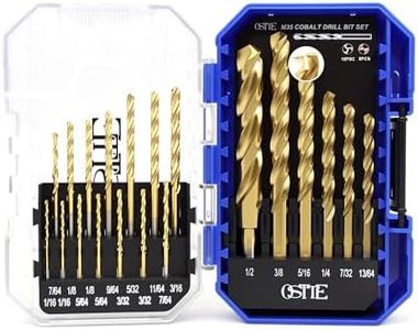 Cobalt Drill Bit Set 20 Piece(1/16"-1/2"), M35 Metal Drill Bits for Steel, Hardened Metal, Cast Iron & Alloy, 3-Flute, TiN Coated, 125° Split Point, 3-Flat Shank, with Indexed Storage Case