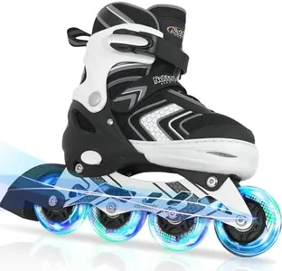 Nattork Roller Skates for Boys with Full Light up Wheels, Adjustable Beginner Inline Skates for Youth, Black Ages 8-12