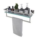 KOKOSIRI Bathroom Shelves with Towel Holder Rustproof 20'' Bathroom Tempered Glass Shelf with Rails Wall Mounted Stainless Steel, Brushed Nickel Finish, B1103BR-L20