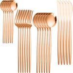 Trifecta 24-Piece Silverware Set, Stainless Steel Flatware Set for 6, Fork Spoon Knife Set, Home Dinnerware Tableware Set for 6, Cutlery Set, Include Knives/Forks/Spoons (Rose Gold)