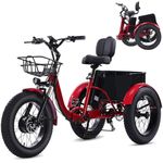 Broobey Electric Tricycle for Adults 48V15Ah Etrike 20"x4" Fat Tire Electric Trike 3-Wheel Folding Electric Tricycle Max 20KM/H With a large-capacity bike basket(red)