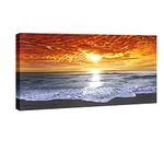 Wieco Art - Grand Sight Extra Large Modern Wrapped Giclee Canvas Prints Seascape Artwork Ocean Sea Beach Pictures Paintings on Canvas Wall Art for Living Room Bedroom Home Office Decorations 48x24