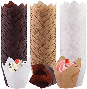 Aodaer 240 Pieces Mini Tulip Baking Cups Muffin Liners Cupcake Cases Baking Cup Holders for Wedding, Birthday, Baby Shower, Brown, Natural, White