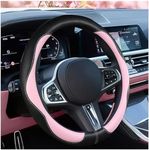 SuperKaKa Car Steering Wheel Cover 2025, Universal Auto PU Cute Breathable Slip-Proof Comfort Imitation Leather Protector Cars Interior Accessories for Women Men Fit Most Vehicle (Pink)