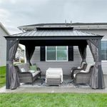 PURPLE LEAF Heavy Duty Garden Gazebo 3M x 4.25M with Galvanized Steel Double Roof, Waterproof Matal Hard Top Gazebo with Sides Curtain and Netting for All Weather,Balcony, Outdoor and Patio, Grey