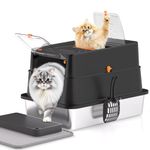 APPKER Stainless Steel Litter Tray with Lid, XL Enclosed Cat Litter Tray for Big Cats, Easy to Clean High Sided Metal Kitty, Front & Top Entry, Scoop, Mat & Foot Pedal - Black