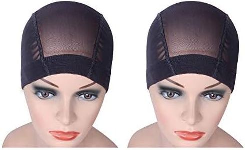 Bonnet en mesh dome cap noir pour la fabrication de perruques filets à cheveux extensibles avec une large bande élastique 2 pcs/lot (M)