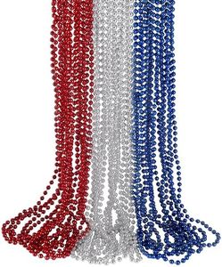 HOOSUN 4th of July Beads Necklaces,30 Pcs Patriotic Beads Necklaces Fourth of July Decorations Party Favors,Red Silver and Blue Accessories Beads for Memorial Day Decorations,Party Decor Supplies