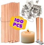 Wood Wicks for Candles Making 100 Pcs (50 Sets) – Long Wooden Wicks for Candlemaking 5 x 0.52, Good for Home DIY Supplies, Includes Wood Wick and Metal Stands, Smooth Burn with Crackling Sound