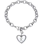 Heart Locket Charm Bracelet, Letter K Initial Alphabet Chain Link For Women, 316L Stainless Steel Bracelet Jewerly Gifts with Box