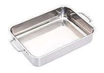 MasterClass Deep Roasting Tin with Folding Handles and Hob Compatible Design, Stainless Steel, 32 x 23 x 6.5cm (12.5 x 9 x 2.5''), Silver