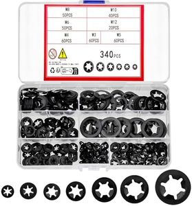 wugongshan 340 Pcs Internal Tooth Starlock Locking Washers, Push On Speed Clips Fasteners Washers Assortment Kit, Quick Speed 65Mn Black Clips Lock Washers - M3, M4/M5/M6/M8/M10/M12