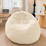 XeGe Fluffy Stuffed Animal Storage Bean Bag Chair Cover(No Filler), Faux Fur Washable Ultra Soft Bean Bag Cover for Plush Toys or Textile,Plush Shaggy Large Beanbag for Adults Kids Teens, Beige