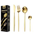 Wivico Gold Cutlery Set for 6 People,24 Piece Stainless Steel Flatware Silverware Set,Spoons Knives and Forks Set,Mirror Polished Tableware Set,Dishwasher Safe,Gift for Christmas,Birthday