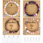 Teacher Appreciation Gift, 4PCS Personalized Teacher Gifts Beaded Bracelets For Women, Natural Stone Beaded Bracelets For Thank You Gifts For Women, Graduation Gifts, Thank You Gifts, Teacher Gifts For Women (Style-A)